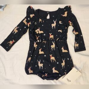 NWT Kyte BABY Black Reindeer Print Long-Sleeve One-Piece